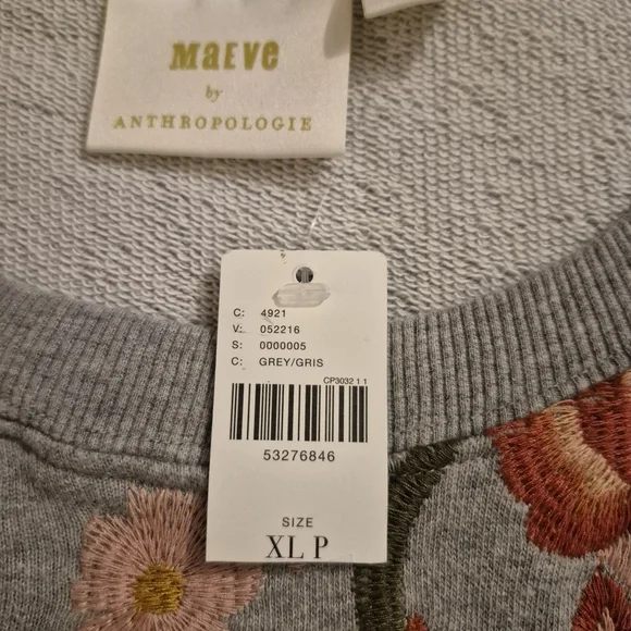 Anthropologie Grey Sweatshirt with Pink & Red Floral Embroidery - Picture 4 of 10